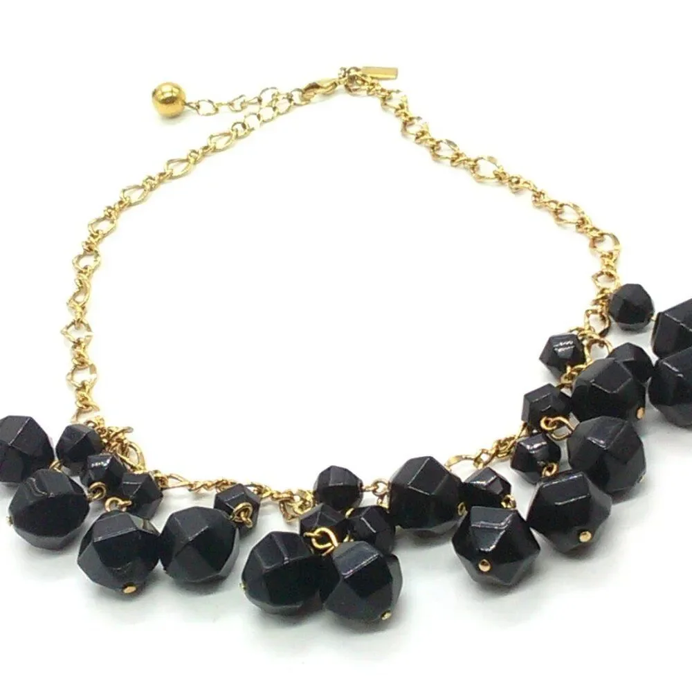 Kate Spade NY Black Faceted Bead Gold Plated Statement Necklace 17-19